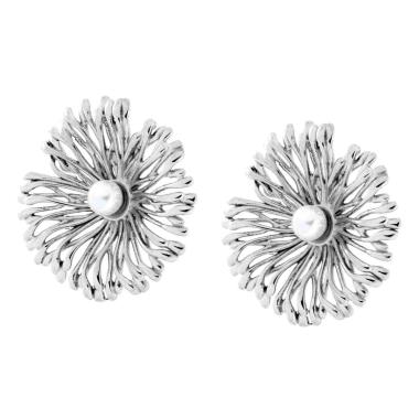Orecchini Fiore Grande con Perla in ACCIAIO