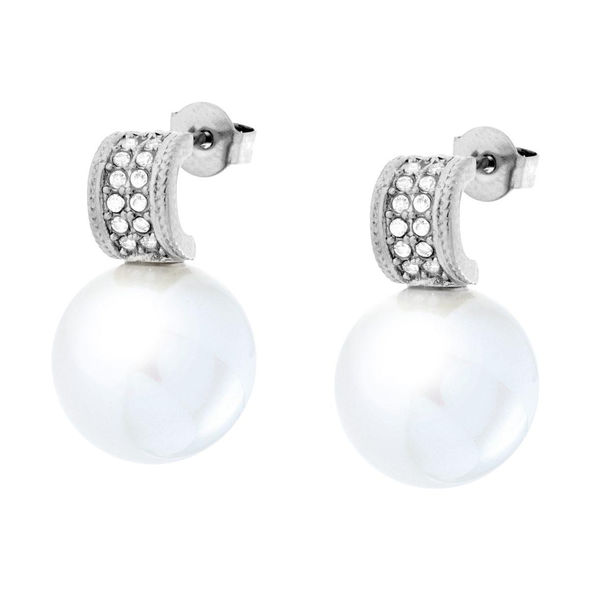 Orecchini con Perla e Crystal Bianchi in ACCIAIO