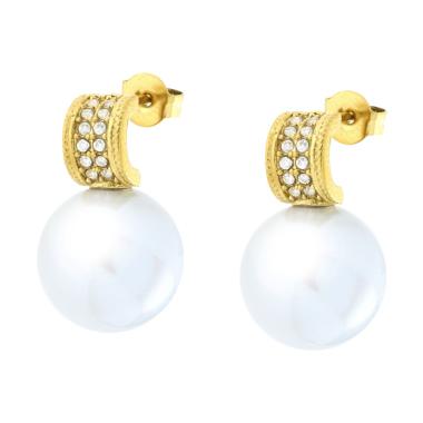 Orecchini con Perla e Crystal Bianchi in ACCIAIO colore Oro