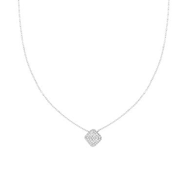 Collana Catena Forzatina Diamantata e Cuscino Quadrato con Crystal Bianchi in ACCIAIO