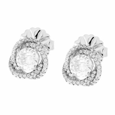 Orecchini con Crystal Tondo Bianco contornato da Crystal Bianchi in ACCIAIO