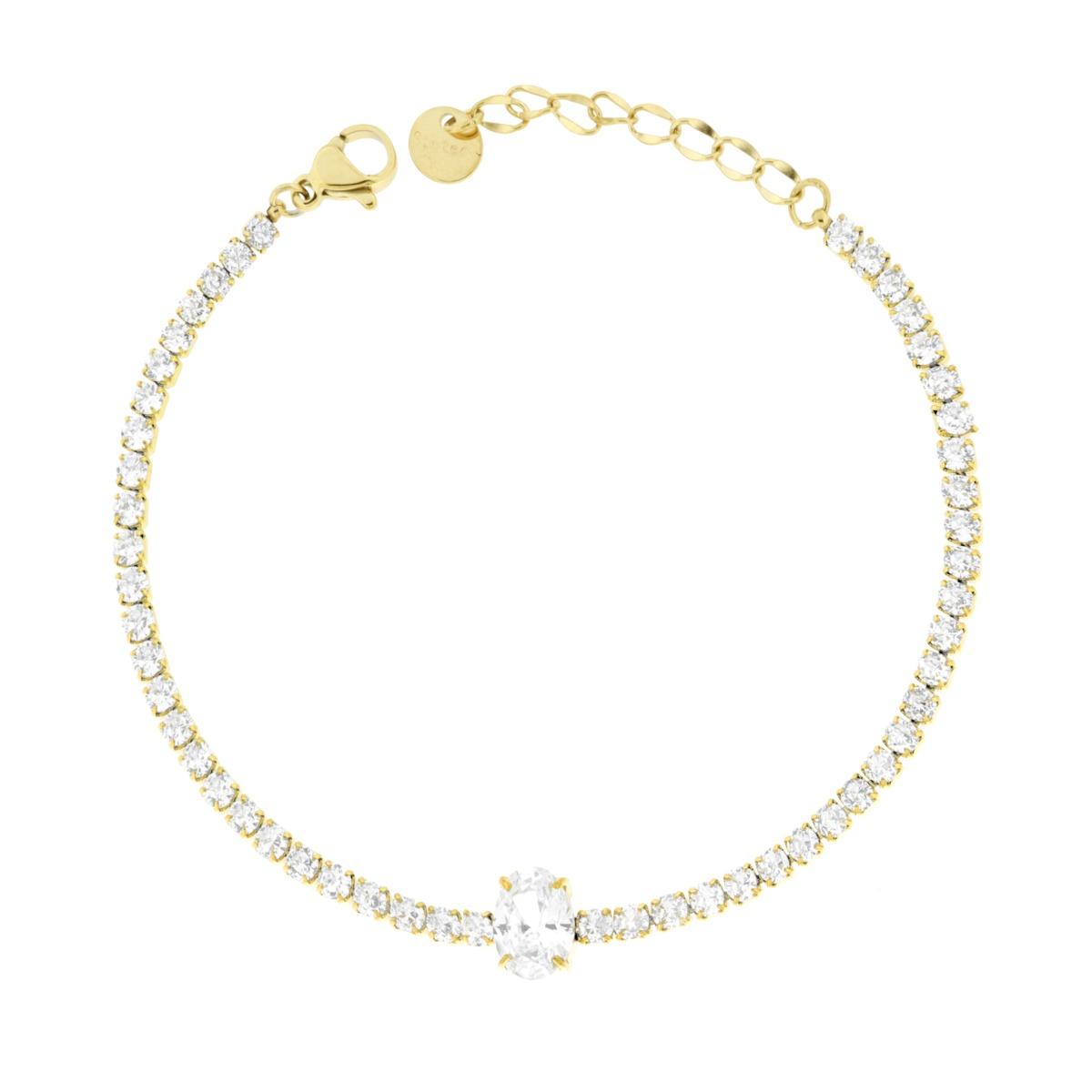 Bracciale Tennis Griffe con Ovale centrale e Crystal Bianchi in ACCIAIO colore Oro
