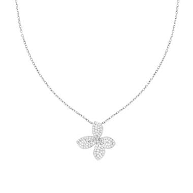 Collana Catena Forzatina Diamantata con Fiore e Crystal Bianchi in ACCIAIO
