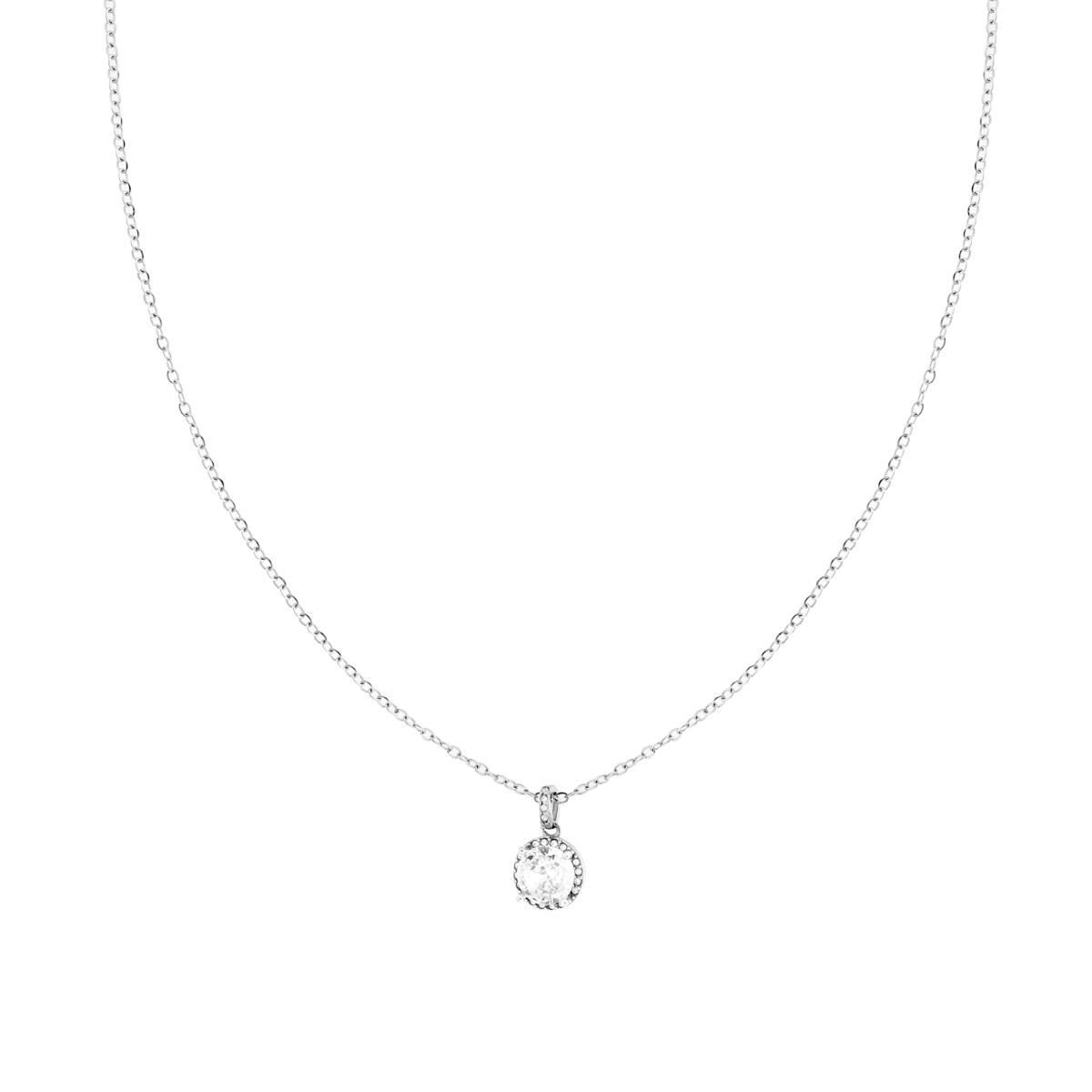 Collana Catena Forzatina Diamantata con Punto Luce contornato da Crystal Bianchi in ACCIAIO