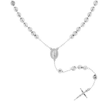 Collana Rosario cm 60 con Palline Diamantate mm 6 e Crystal Bianchi in ACCIAIO