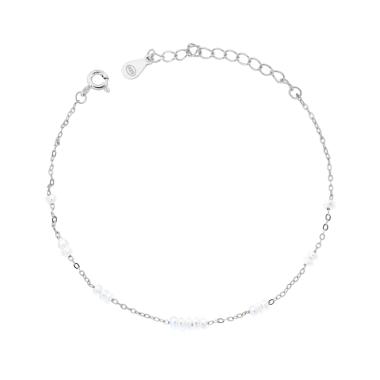Bracciale Catena Forzatina Diamantata con Perle in ARGENTO 925 Galvanica Rodio