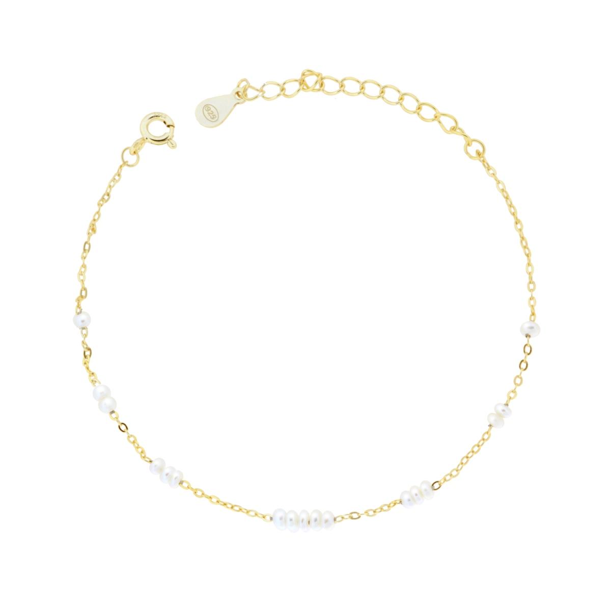 Bracciale Catena Forzatina Diamantata con Perle in ARGENTO 925 Galvanica Oro