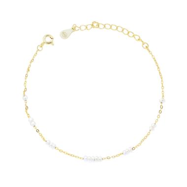 Bracciale Catena Forzatina Diamantata con Perle in ARGENTO 925 Galvanica Oro