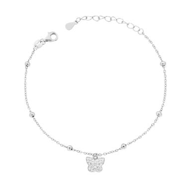 Bracciale Catena Forzatina Diamantata con Farfalla e Cubic Zirconia Bianchi in ARGENTO 925 Galvanica Rodio