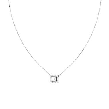 Collana Catena Veneziana Diamantata con Punto Luce Quadrato Carre Bianco contornato da Cubic Zirconia Bianchi in ARGENTO 925 Galvanica Rodio