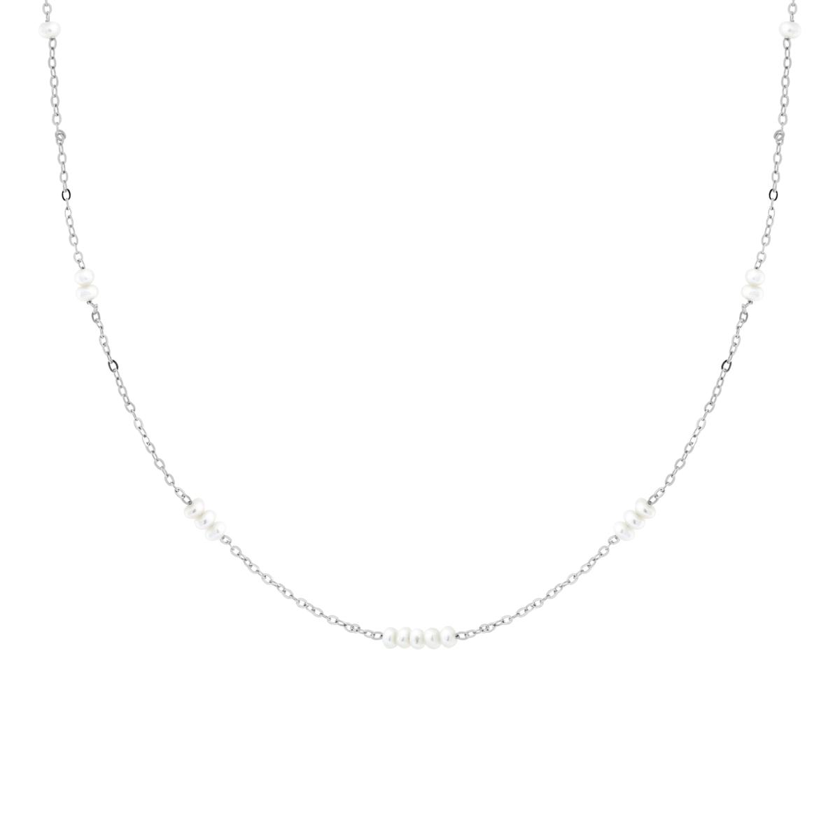 Collana Catena Forzatina Diamantata con Perle in ARGENTO 925 Galvanica Rodio