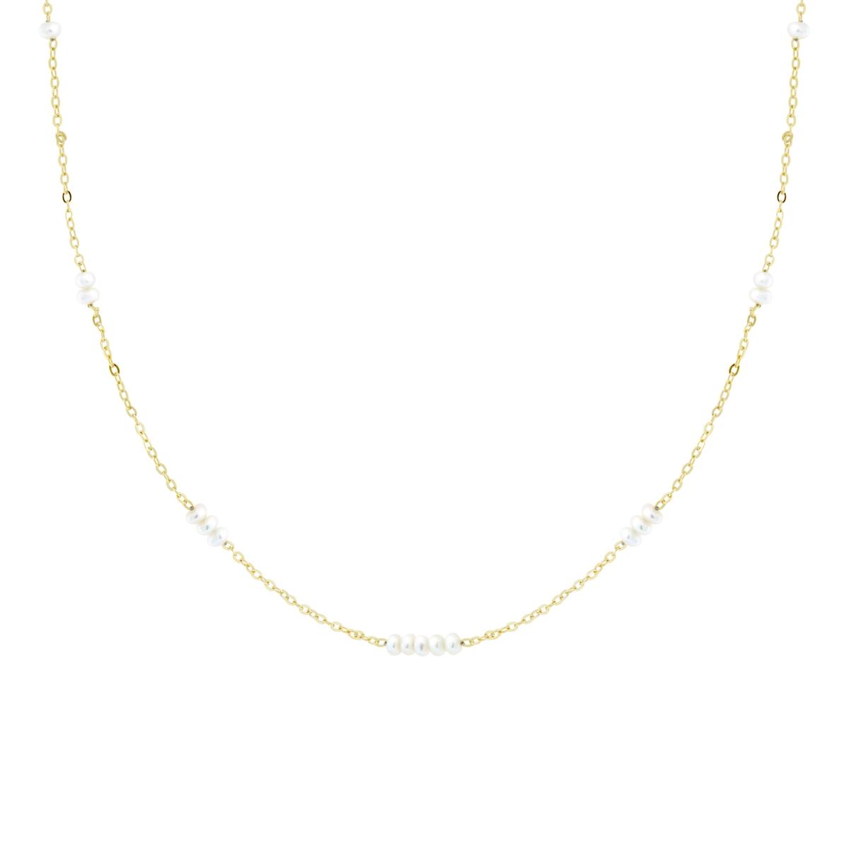 Collana Catena Forzatina Diamantata con Perle in ARGENTO 925 Galvanica Oro