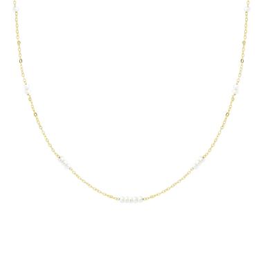 Collana Catena Forzatina Diamantata con Perle in ARGENTO 925 Galvanica Oro