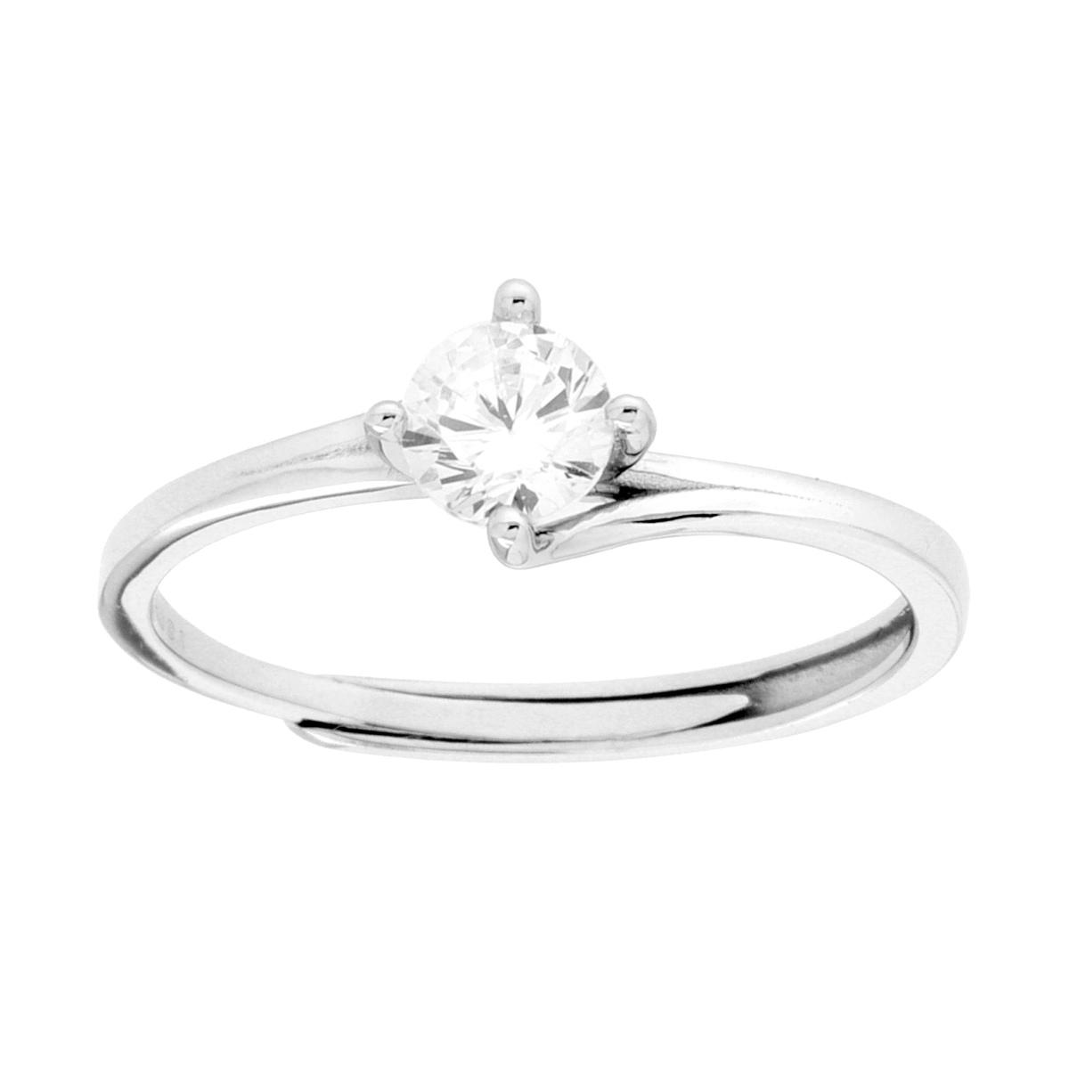 Anello Solitario con Cubic Zirconia Bianco mm 5 in ARGENTO 925 Galvanica Rodio