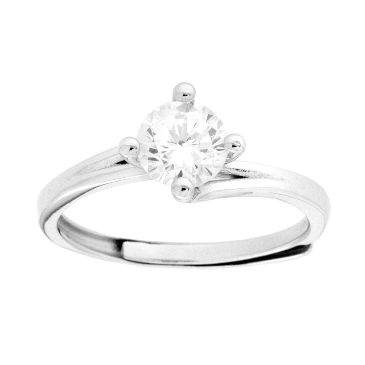 Anello Solitario con Cubic Zirconia Bianco mm 6 in ARGENTO 925 Galvanica Rodio