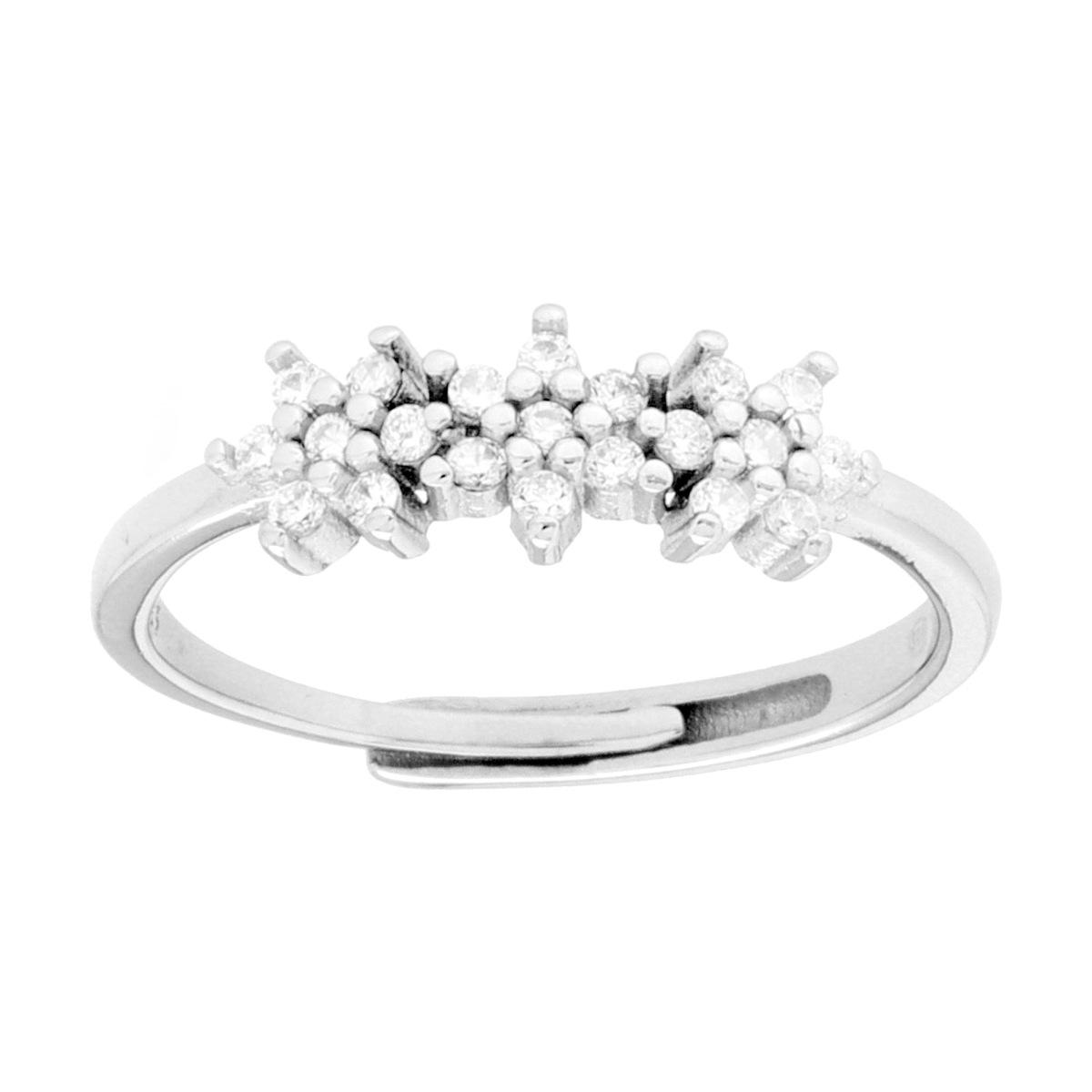 Anello Trilogy Fiori con Cubic Zirconia Bianchi in ARGENTO 925 Galvanica Rodio