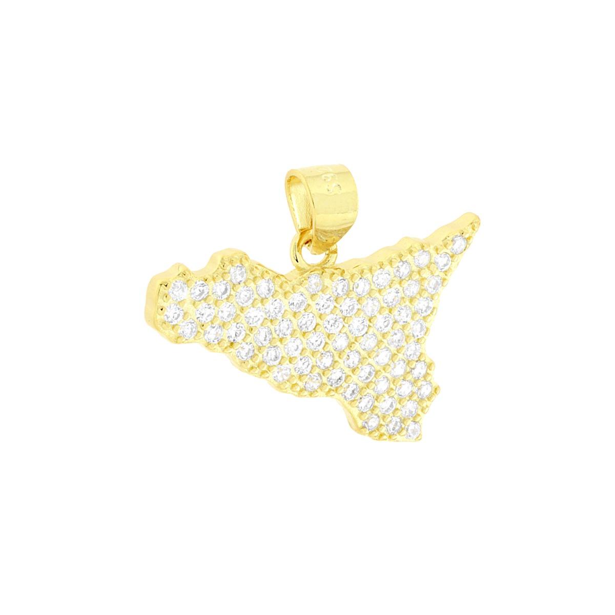 Ciondolo Sicilia con Cubic Zirconia Bianchi in ARGENTO 925 Galvanica Oro