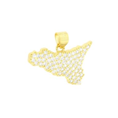 Ciondolo Sicilia con Cubic Zirconia Bianchi in ARGENTO 925 Galvanica Oro
