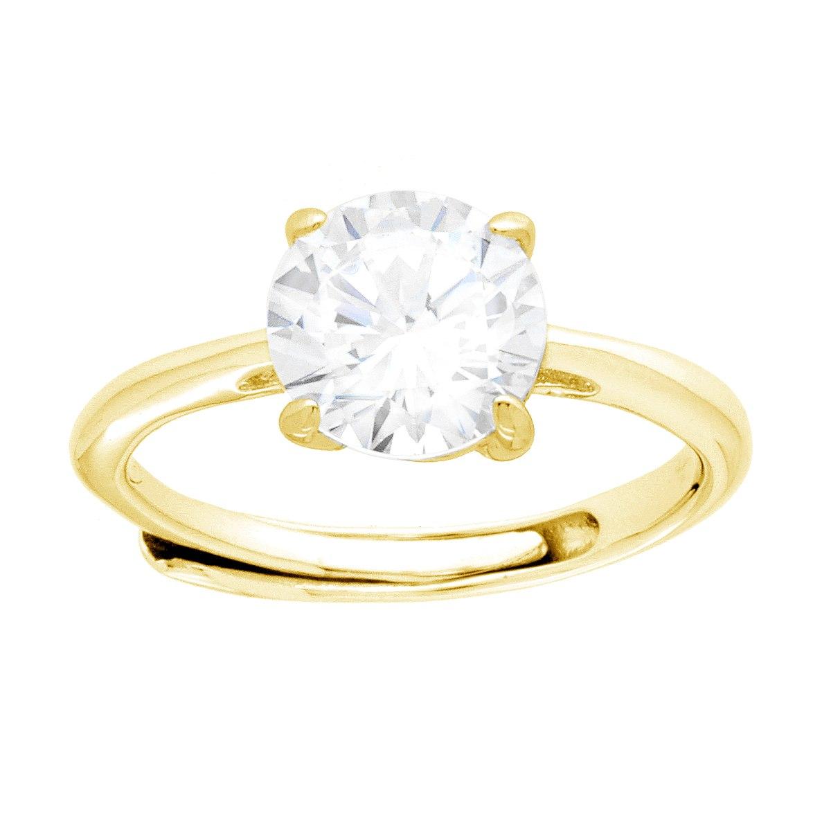 Anello Solitario con Cubic Zirconia Bianco mm 8 in ARGENTO 925 Galvanica Oro