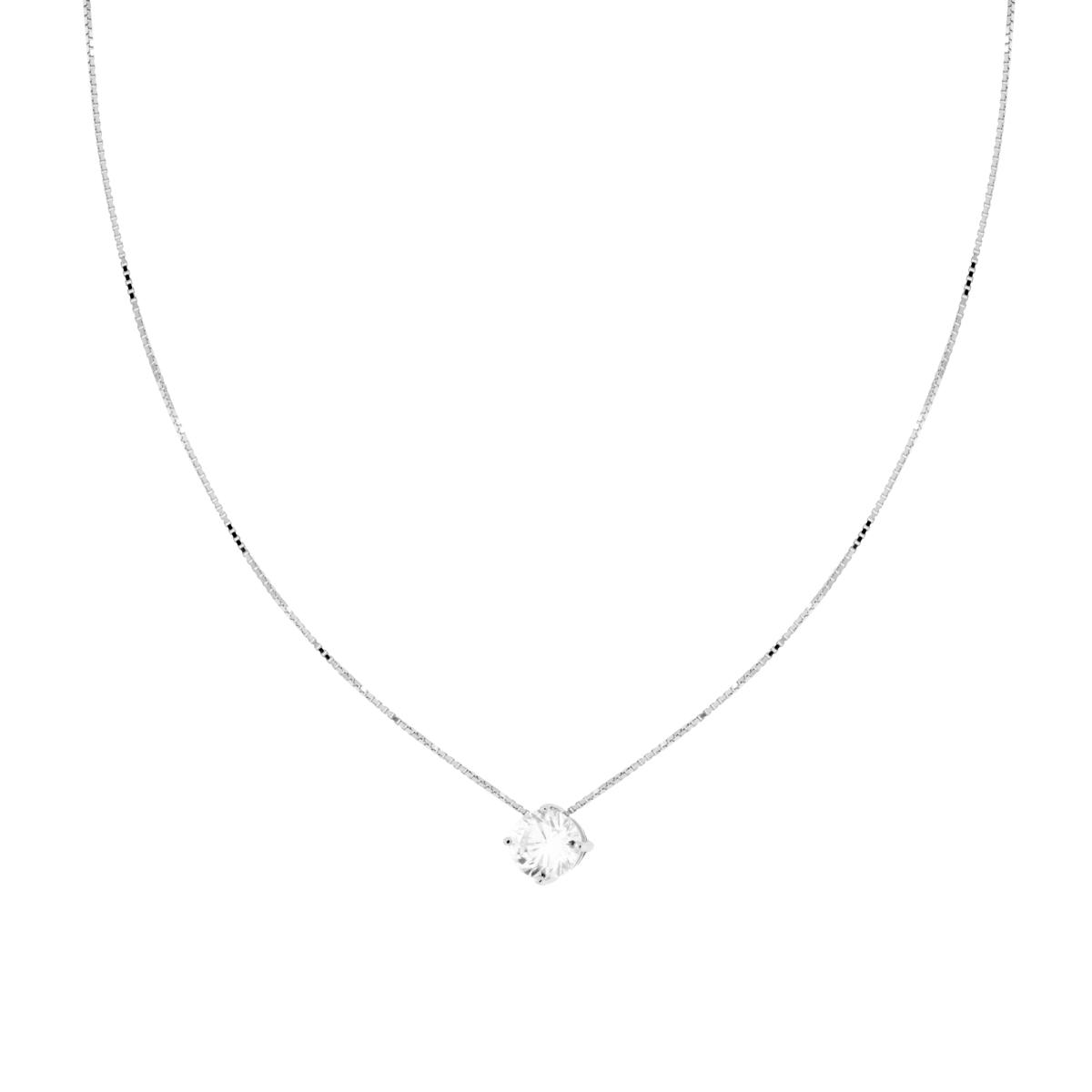 Collana Catena Veneziana Diamantata con Punto Luce Cubic Zirconia Bianco mm 6 in ARGENTO 925 Galvanica Rodio