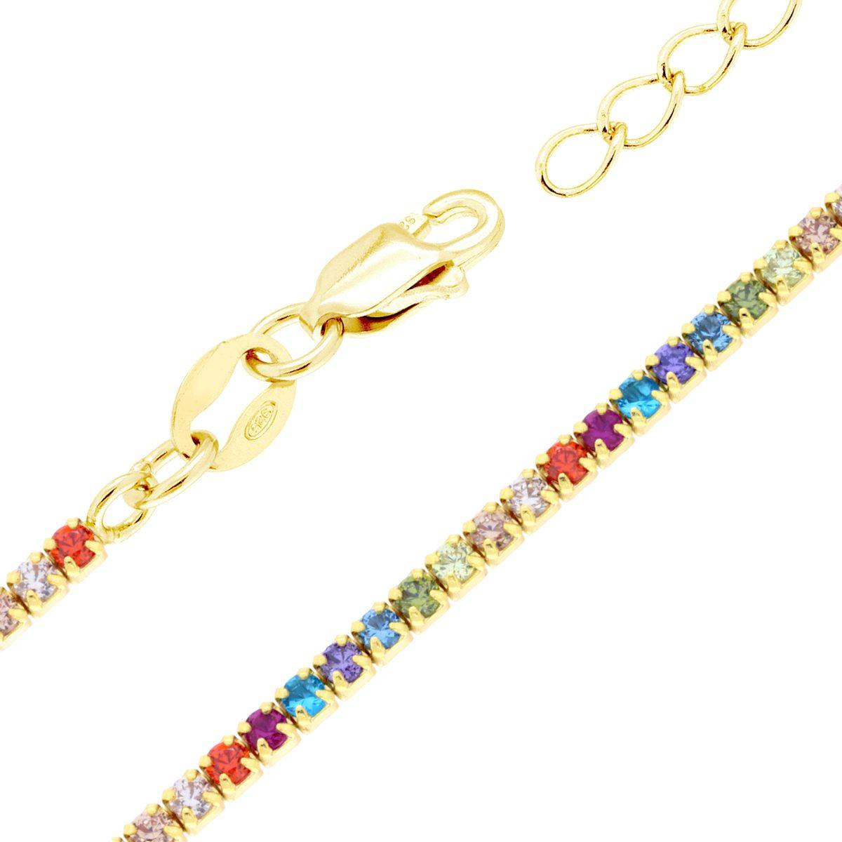Bracciale Tennis Griffe cm 16+3 con Zirconi Multicolor mm 1.7 in ARGENTO 925 Galvanica Oro