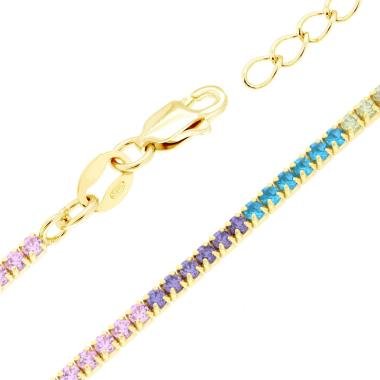Bracciale Tennis Griffe cm 16+3 con Zirconi Multicolor mm 1.7 in ARGENTO 925 Galvanica Oro
