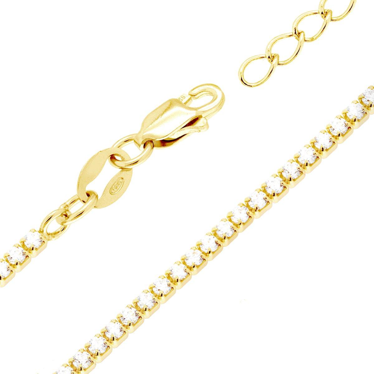 Bracciale Tennis Griffe cm 16+3 con Cubic Zirconia Bianchi mm 1.7 in ARGENTO 925 Galvanica Oro