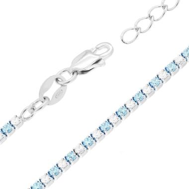 Bracciale Tennis Griffe cm 16+3 con Cubic Zirconia alternati Acquamarina e Bianchi mm 1.7 in ARGENTO 925 Galvanica Rodio