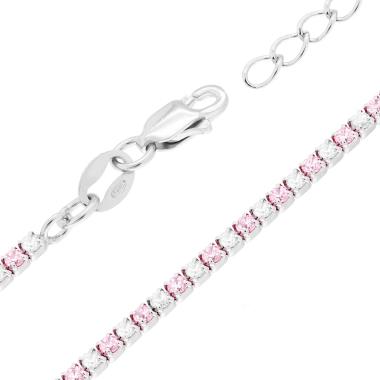 Bracciale Tennis Griffe cm 16+3 con Cubic Zirconia alternati Rosa e Bianchi mm 1.7 in ARGENTO 925 Galvanica Rodio