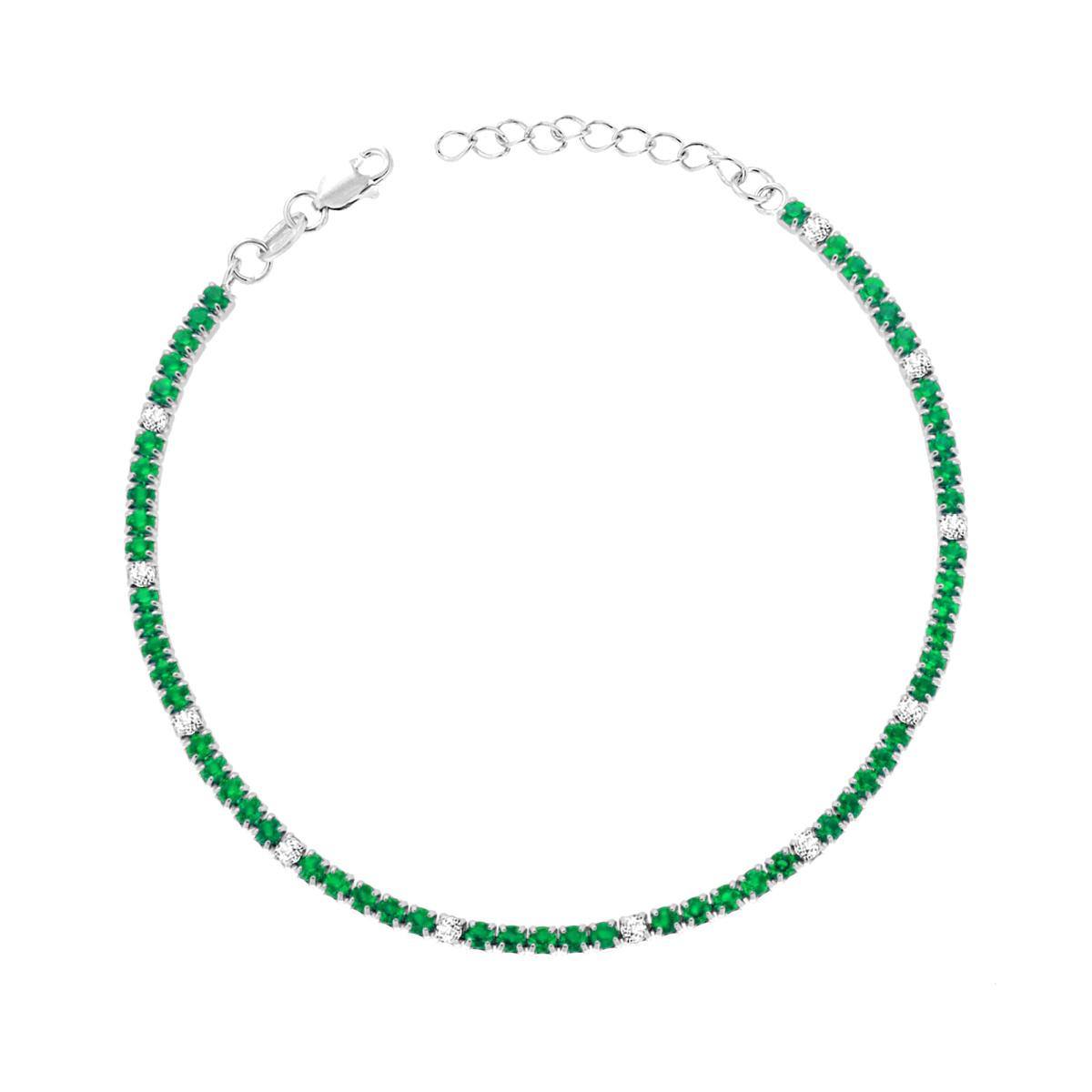 Bracciale Tennis Griffe cm 16+3 con Cubic Zirconia alternati Verde Smeraldo e Bianchi mm 1.7 in ARGENTO 925 Galvanica Rodio