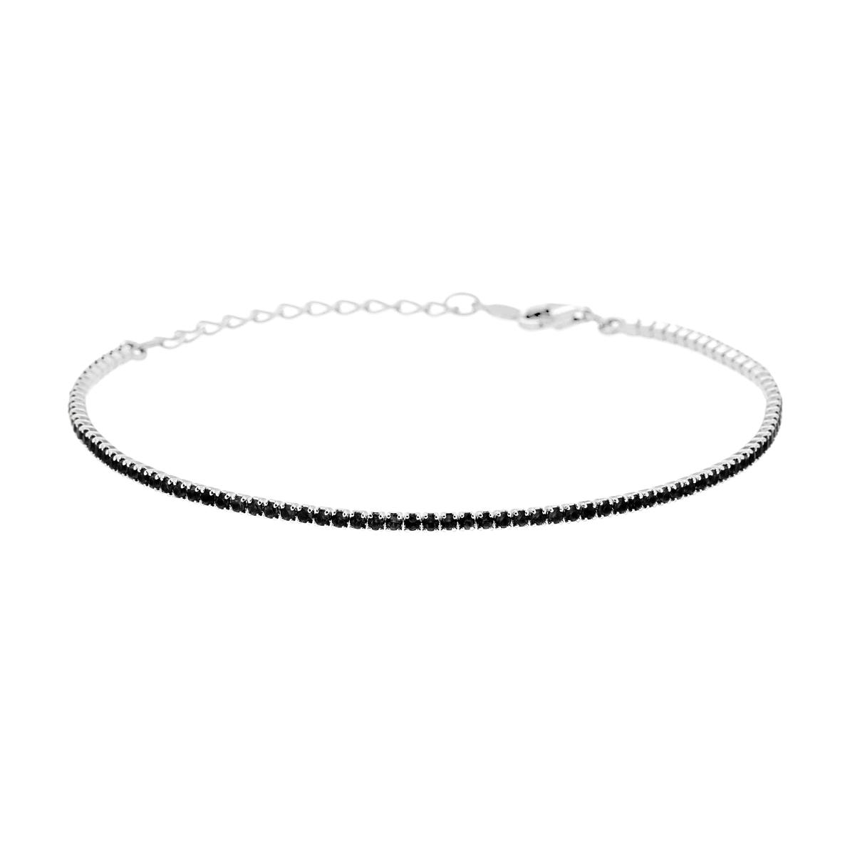 Bracciale Tennis Griffe cm 16+3 con Cubic Zirconia Neri mm 1.7 in ARGENTO 925 Galvanica Rodio