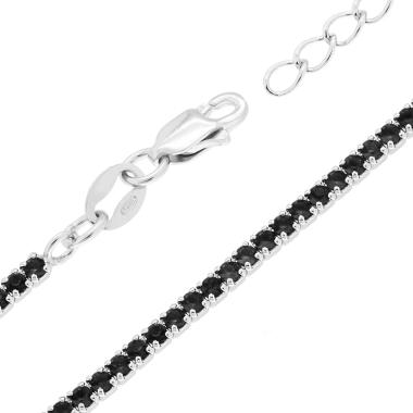 Bracciale Tennis Griffe cm 16+3 con Cubic Zirconia Neri mm 1.7 in ARGENTO 925 Galvanica Rodio