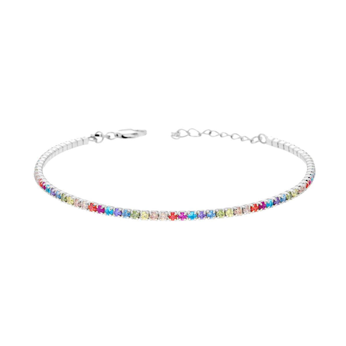 Bracciale Tennis Griffe cm 16+3 con Zirconi Multicolor mm 1.7 in ARGENTO 925 Galvanica Rodio
