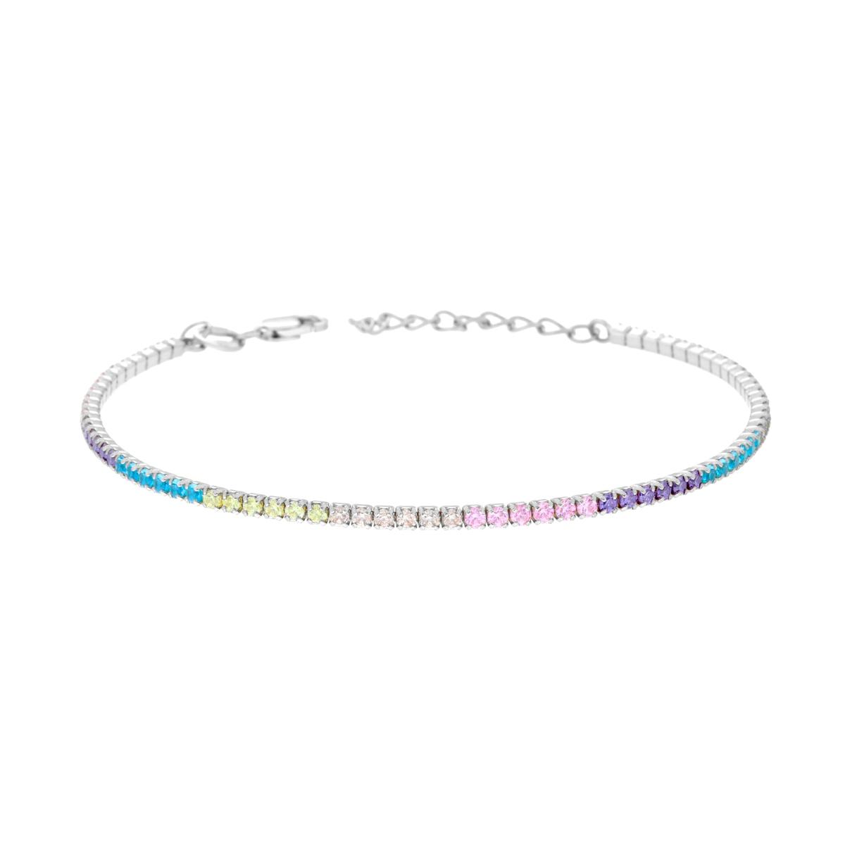 Bracciale Tennis Griffe cm 16+3 con Zirconi Multicolor mm 1.7 in ARGENTO 925 Galvanica Rodio