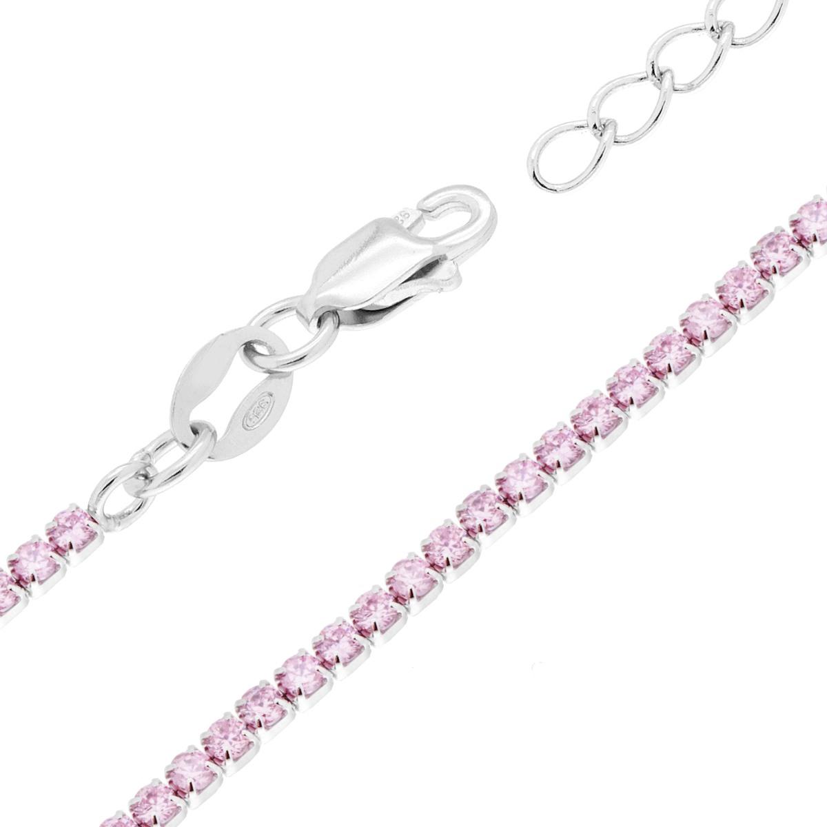 Bracciale Tennis Griffe cm 16+3 con Cubic Zirconia Rosa mm 1.7 in ARGENTO 925 Galvanica Rodio