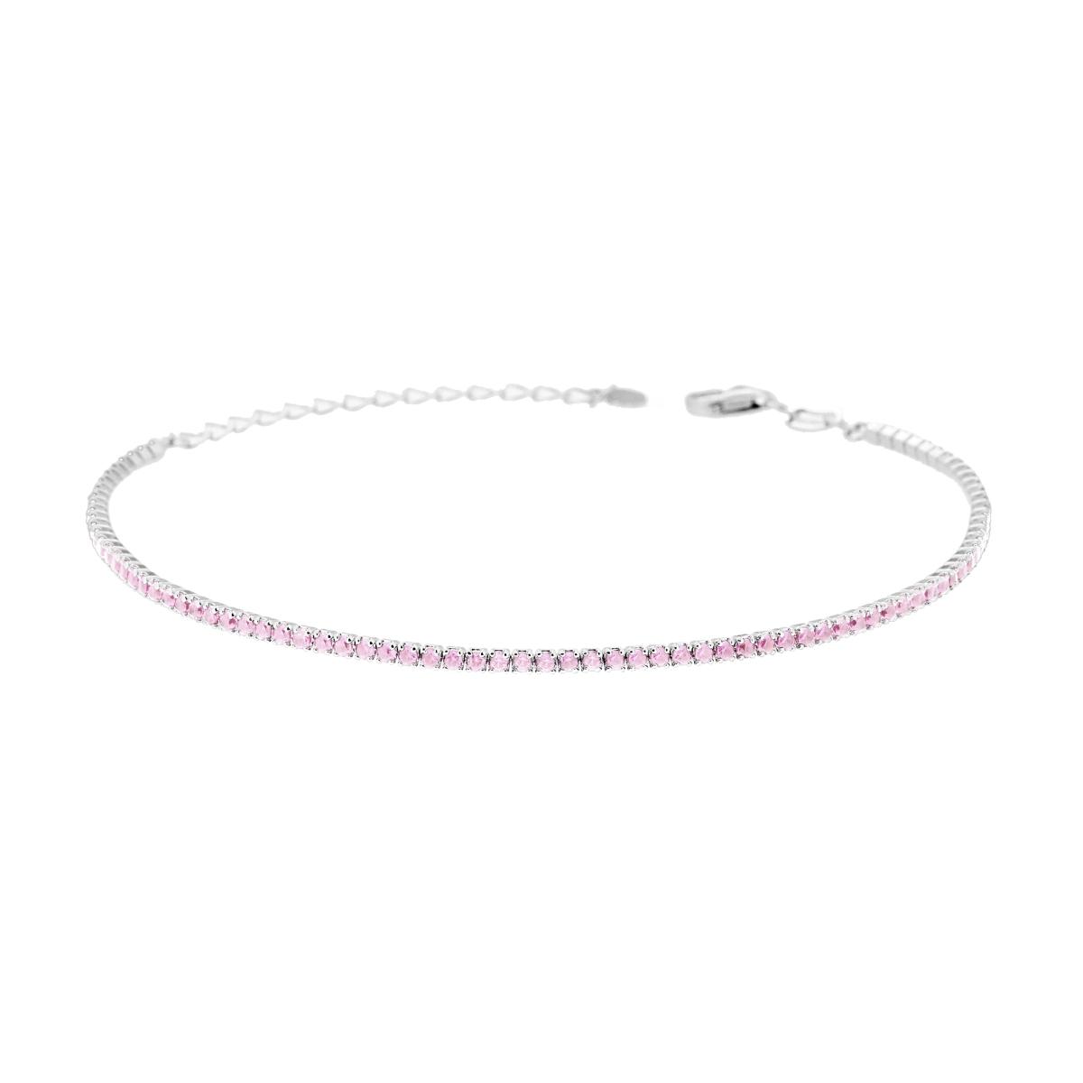 Bracciale Tennis Griffe cm 16+3 con Cubic Zirconia Rosa mm 1.7 in ARGENTO 925 Galvanica Rodio