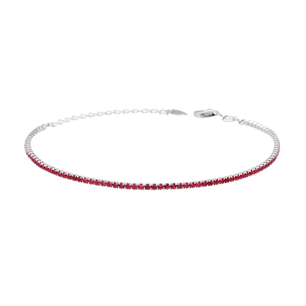 Bracciale Tennis Griffe cm 16+3 con Cubic Zirconia Rosso Rubino mm 1.7 in ARGENTO 925 Galvanica Rodio