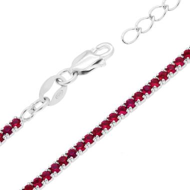 Bracciale Tennis Griffe cm 16+3 con Cubic Zirconia Rosso Rubino mm 1.7 in ARGENTO 925 Galvanica Rodio
