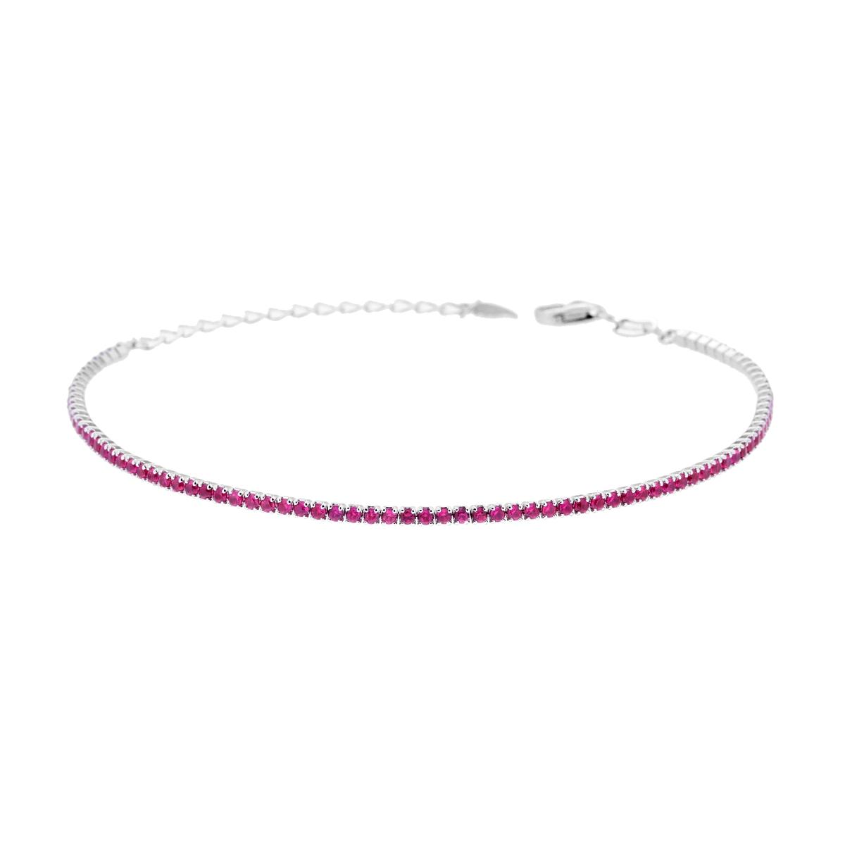 Bracciale Tennis Griffe cm 16+3 con Cubic Zirconia Rosso Rubino mm 1.7 in ARGENTO 925 Galvanica Rodio