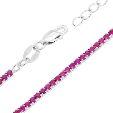 Bracciale Tennis Griffe cm 16+3 con Cubic Zirconia Rosso Rubino mm 1.7 in ARGENTO 925 Galvanica Rodio