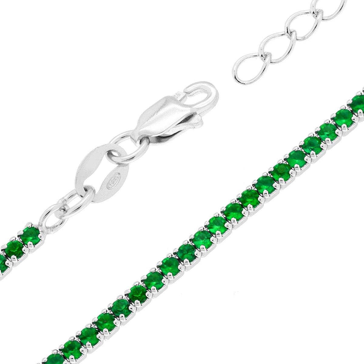 Bracciale Tennis Griffe cm 16+3 con Cubic Zirconia Verde Smeraldo mm 1.7 in ARGENTO 925 Galvanica Rodio