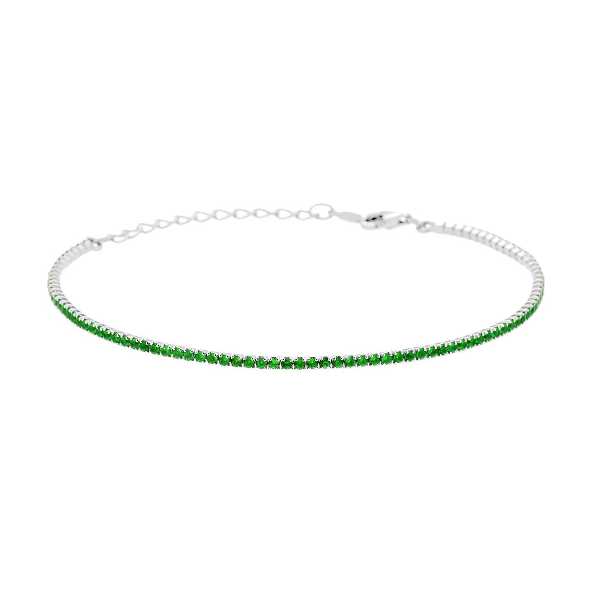 Bracciale Tennis Griffe cm 16+3 con Cubic Zirconia Verde Smeraldo mm 1.7 in ARGENTO 925 Galvanica Rodio