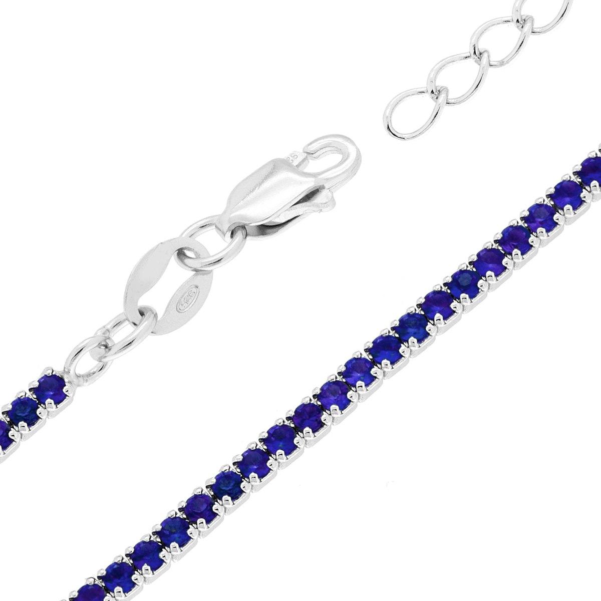 Bracciale Tennis Griffe cm 16+3 con Cubic Zirconia Blu Zaffiro mm 1.7 in ARGENTO 925 Galvanica Rodio