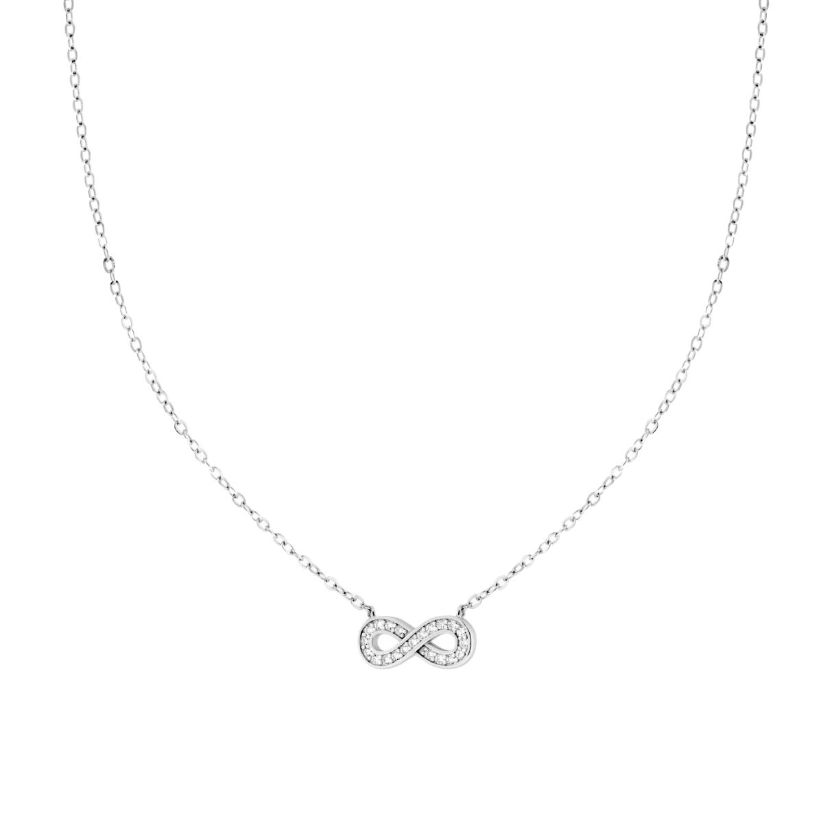 Collana Catena Forzatina Diamantata con Infinito e Cubic Zirconia Bianchi in ARGENTO 925 Galvanica Rodio