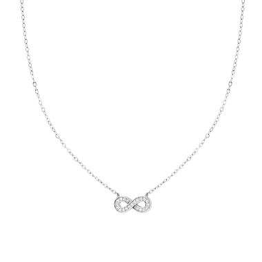Collana Catena Forzatina Diamantata con Infinito e Cubic Zirconia Bianchi in ARGENTO 925 Galvanica Rodio