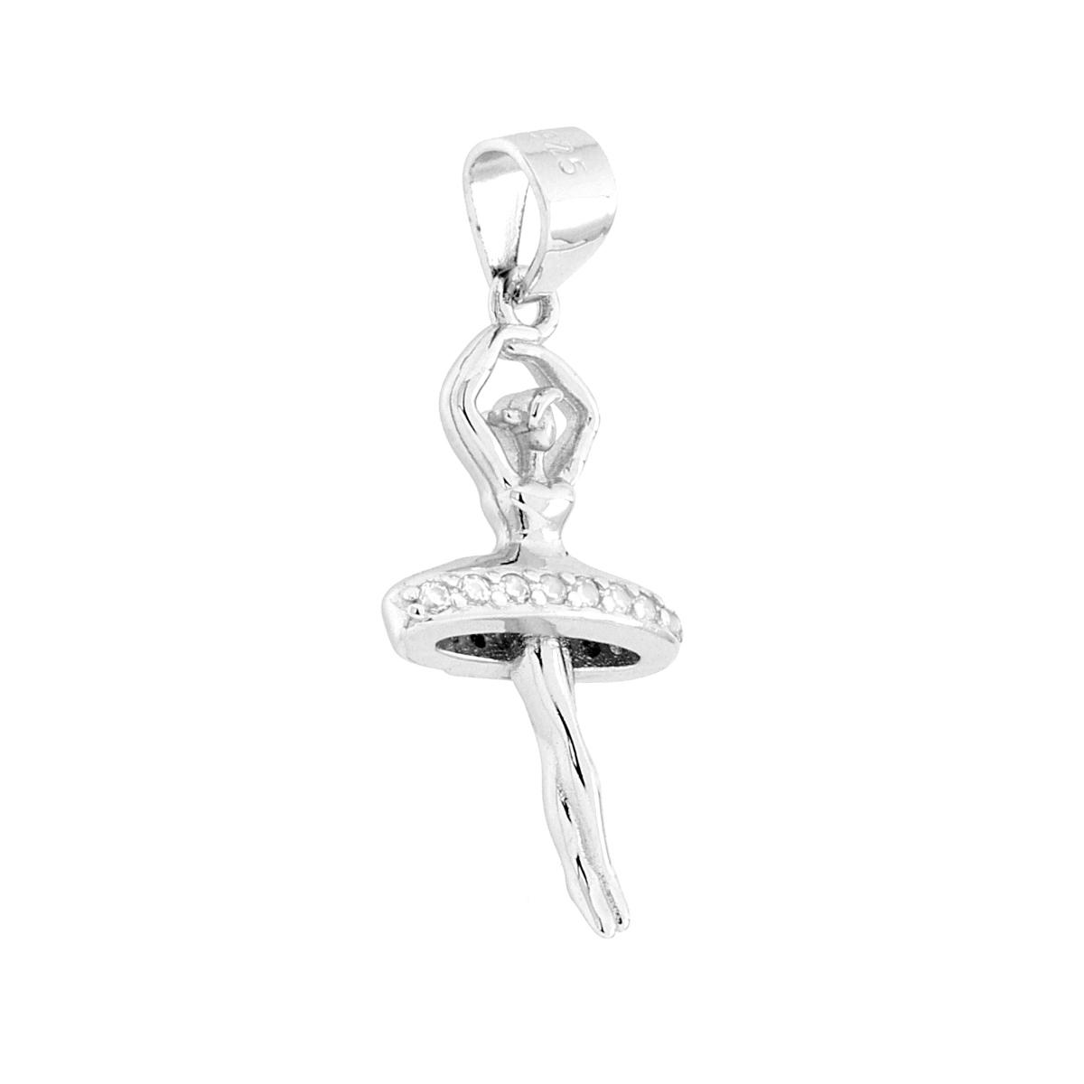 Ciondolo Ballerina con Cubic Zirconia Bianchi in ARGENTO 925 Galvanica Rodio