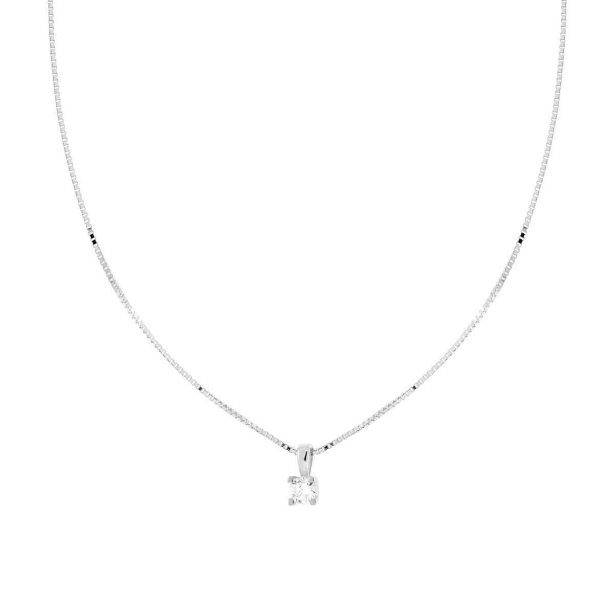 Collana Catena Veneziana Diamantata con Punto Luce Cubic Zirconia Bianco mm 4 in ARGENTO 925 Galvanica Rodio