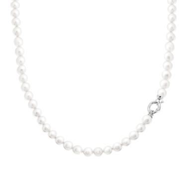 Collana Perla mm 6 in ARGENTO 925 Galvanica Rodio