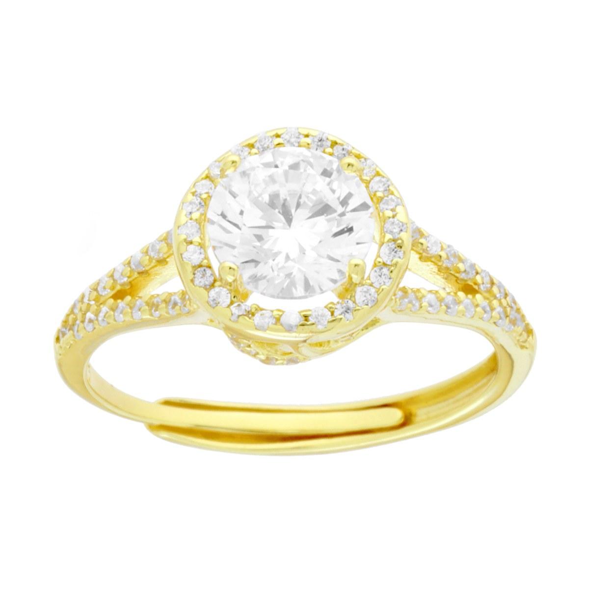 Anello Solitario mm 6.5 contornato da Cubic Zirconia Bianchi in ARGENTO 925 Galvanica Oro