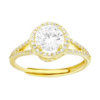 Anello Solitario mm 6.5 contornato da Cubic Zirconia Bianchi in ARGENTO 925 Galvanica Oro